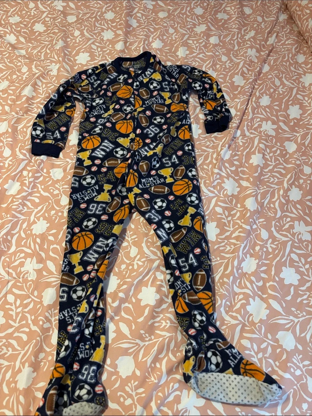The Children's Place Navy Sports-Print Footed Pajama One-Piece